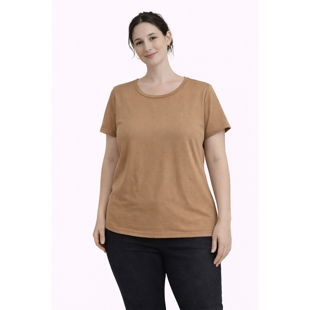 SHEIN T-Shirt Womens XL Tan Brown Short Sleeve Crew‎ Neck Stretch Minimalist Tee